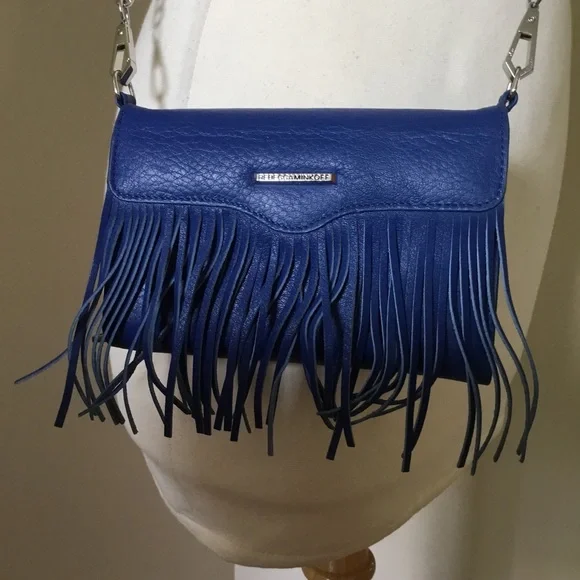 Rebecca Minkoff Blue Leather Fringe Case Mate Convertible Crossbody Bag Clutch - Picture 2 of 16